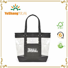 China Manufacturer Custom Cyan Beach PVC Clear Tote Bag with Zipper Closure